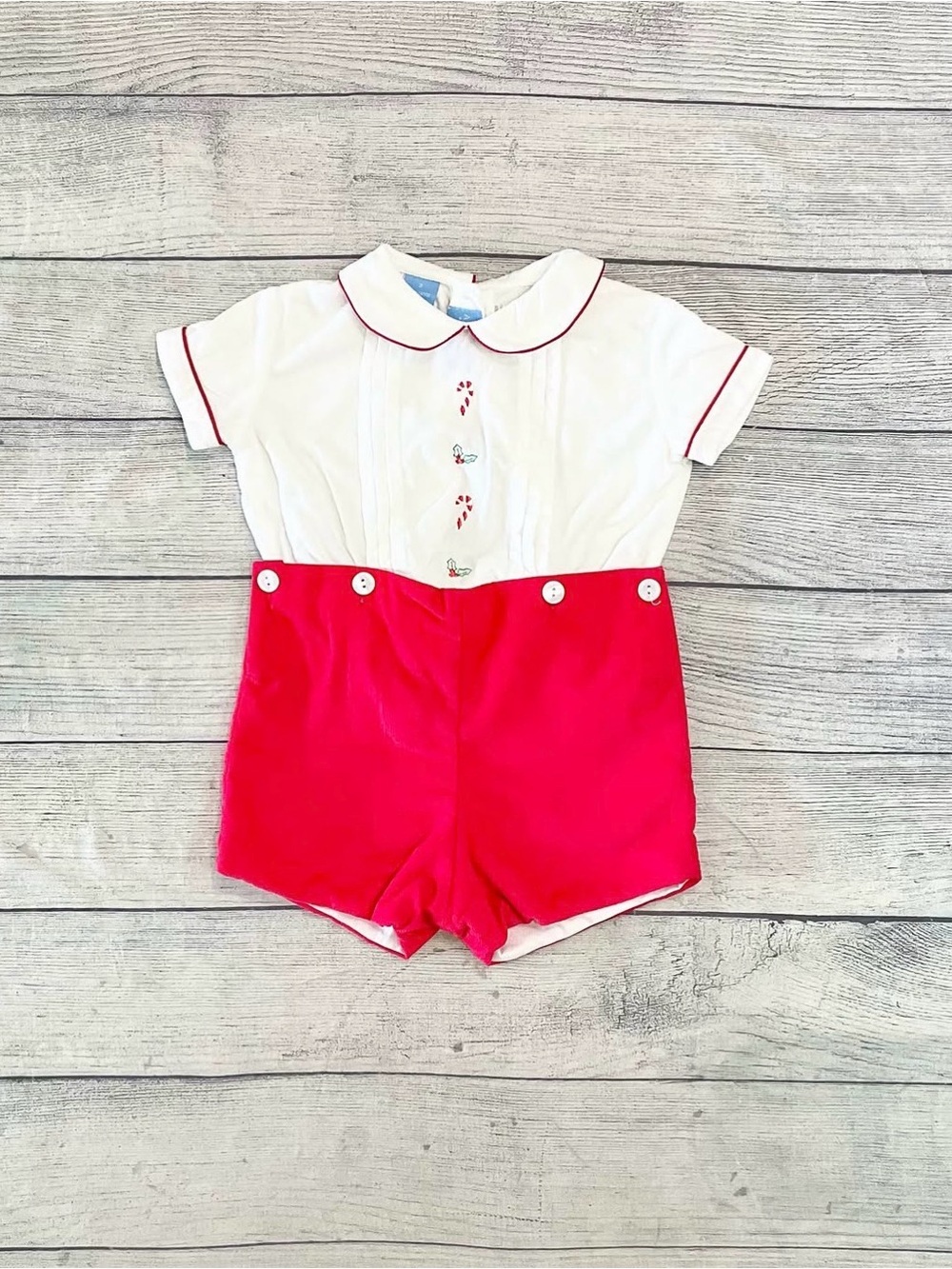 NWT White and Red Baby Shortall with Candy Cane Embroidery